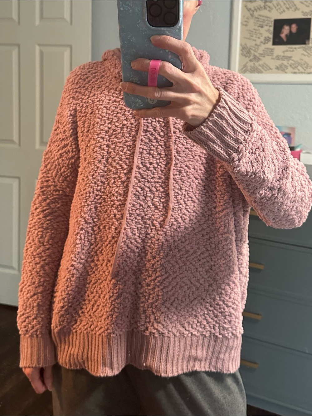 C’Est Toi Popcorn Hoodie Sweater Dusty Mauve Cozy Knit Size Large